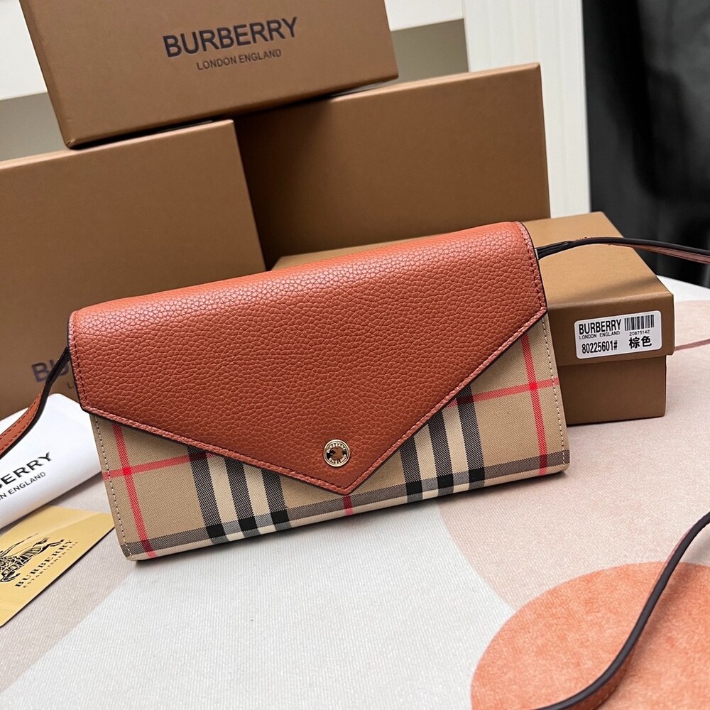 Burberry Vintage Check Envelope Wallet Tan Leather